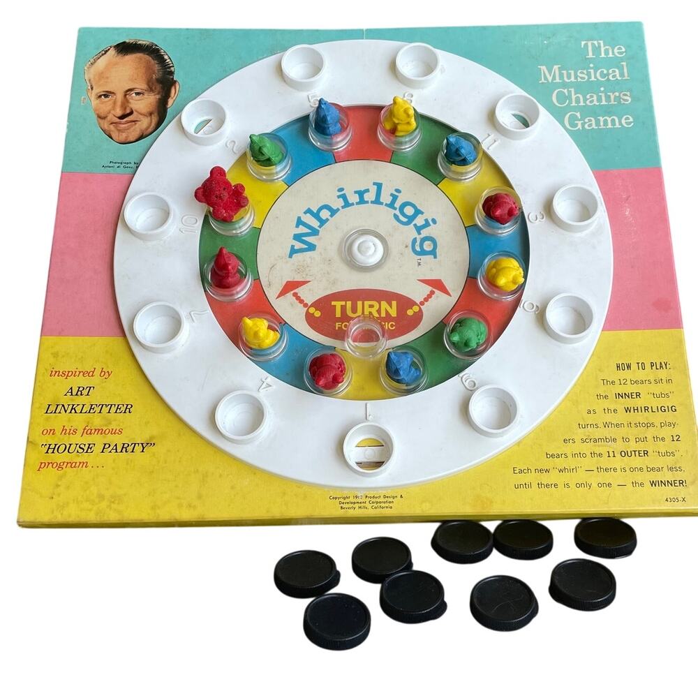 Vintage Whirligig Musical Chairs Game 1963 Art Linkletter Milton Bradley Flawed